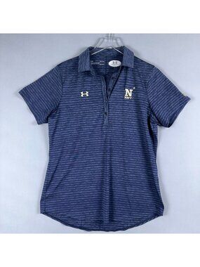 Under Armour Polo Shirt Womens Large HeatGear NCAA  Loose Fit Gold Striped Navy